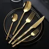 Dinnerware Sets 18/10 Flatware Set Stainless Steel Steak Knife Fork Bamboo Design Golden Silver Cutlery For 6