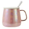 Tazze 400ml Tazza per bevande alla moda Tazza per acqua in ceramica Caffè chic con coperchio e cucchiaio per interni domestici A50