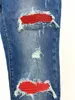 2023 printemps été nouveau designer jeans mode rouge trou couture design luxe mens bleu crayon jeans