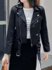 Womens Leather Faux Leather Aelegantmis Korean Casual Slim White Faux Leather Jacket Women with Belt Short PU Jacket Female Elegant Cropped Outwear Fashion 230216