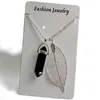 Pendant Necklaces Quartz Crystal Necklace Black Onyx Boho Natural Leaf Yoga Energy Healing Jewelry 2023 Arrival