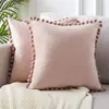 Pillow 45x45cm Soft Velvet Cover With Pompom Ball Bedroom Sofa Seat Car Throw Pillowcase Home Decor Cases