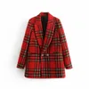 Damskie garnitury Blazers 2023 Modna Kobiety Autumn Plaid Red Blazer Kobieta z długim rękawem podwójnie piersi wełniana kurtka Chaqueta Mjer