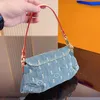 Tasarımcı Kadınlar Mini Güzel Denim Omuz Çantası Fransa Lüks Marka L Monogramlar Çiçekler Baskılı Tuval Koltuklu Çanta Lady Çift Kayışlar Çapraz Koyu Hobo Çanta