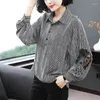 Women's Blouses M-6XL Spring Stripe Openwork Embroidery Women Blouse Long-Sleeved Summer Fashion Women's Loose Shirt Casual Large Size