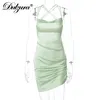 Повседневные платья Dulzura Satin Women Strap Mini Plore Mini Press Struched Cross Bangage Bodycon Sexy Party Elegant Club Christmas Slim 230216