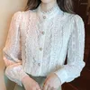 Women's Blouses 2023 Autumn Long Sleeve Button Clothes Ladies Tops Women White Lace Blouse Shirt Blusas Mujer De Moda Stand Collar Shirts