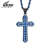 Pendentif Colliers EyeYoYo Double Couches Croix Pendentifs Pour Hommes Ane Femmes 3 Couleur En Acier Inoxydable Collier Bijoux Religieux