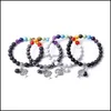 Braccialetti con ciondoli Ciondoli con albero di melo Bracciale con sette chakra Nero Bianco Turchese Pietra lavica Perline Donna Uomo Amante Energia Buddha Gioielli Dhluc