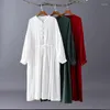 Casual Dresses Lace Up Women 'Vintage Stand Collor Cotton Linen Dress Långärmning Party Dresse Robe Spring Autunm Vestidos