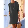 Casual Dresses Full 2023 Lady Turtleneck Dress Women Cotton Single Breasted Natural Fiber Tyg Loose Plus Size 5xlcasual