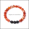 Beaded Strands 8Mm bande rouge Agate pierre perlée brin Bracelet lave perles rondes Bracelets énergie de guérison Yoga pour hommes femmes Seash Dhao8