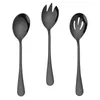 Dinware sets Serveer lepel salade lepels vork roestvrijstalen gebruiksvoorwerpen set vorken sleuf zwarte servers spork cocktail servergerei fruit