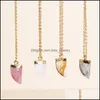 Pendentif Colliers Druzy Crystal Naturel Pierre Collier Gold Edge Style Blanc Rose Quartz Chakra Guérison Bijoux Pour Femmes Drop Deliv Dhcsv