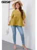 Mulheres Plus Size Camiseta Gibsie Plus Size Botão Sólido Frente Peplum Top Blusa Mulheres Verão Meia Manga Coreano Casual Senhoras V Neck Blusas 1XL 2XL 3XL 230216