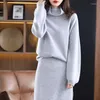 Work Dresses Sweater Women's Two-piece Cashmere Turtleneck Loose Suit Knitting Versatile Wool French Fashion Bag Hip Skirt Long