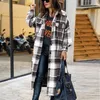 Damenjacken Winter Lange Hemdjacke Für Frauen Übergroßer Karierter Mantel Dicker Wollmantel Mode Oberbekleidung Weibliche Streetwear