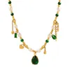 Collane con ciondolo Elegante signora Luxury Green Cubic Zirconia Collana con catena in pietra naturale di perle Gioielli fatti a mano in acciaio inossidabile di moda