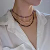 Hänge halsband kvinnor kristallpärlor kedja choker flerskiktade metallmåne paljetter smycken