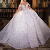 2023 Robe de mariée arabe robe de bal exquise V-cou à col à paillettes de robe nuptiale duveteuse lacet vestidos de novia Robe de mariage personnalisé