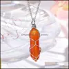 Pendant Necklaces Fashion Red Agate Stone Hexagonal Prism Gold Wire Wrap Necklace For Women Jewelry Wholesale Drop Delivery Pendants Dhjzb