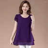 Kvinnors blusar 2023 Candy Color Shirts Womens Topps Summer Women Blus Loose Shirt O-Neck Chiffon Kvinnlig kortärm