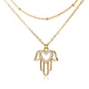 Colares pendentes gattvict zircão de zircão de coração Fatima colar de mão de mão inoxidável aço dourado link jóias em camadas de lanchonetes