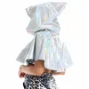 Kostymtillbehör Glänsande pu läder holografisk cape unisex cosplay metallisk död kort huva rave festival mantel halloween costumeco