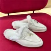 Designer Loropiana Charms Shoes Plush Slippers Lp Deerskin Semi-slippers British Baotou Tuo Men's Lucky Shoes with One Foot on Couple's