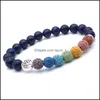 Bracelets de charme Arbre de vie 8mm Sept Chakras Bracelet Pierre de lave Oeil de tigre Lapis Lazi Perlé Diffuseur d'huile essentielle Yoga Bijoux D Dhjwt