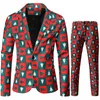 Men's Suits Blazers Red Printed Two-piece Men's Christmas Suit Jacket Pants Stylish Male Blazer Coat with Trousers Black Green Blue S-4XL 230215