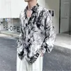 Erkekler Sıradan Gömlek Gömlek Erkekler Gevşek Büyük Boy Uzun Kollu Bluz Sokak Giyim Baskılı Tasarım Erkekler Sosyal Japon Moda Giyim Sonbahar