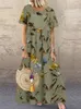 Casual Dresses Zanzea Fashion Summer Maxi Dress Women's Printed Sundress Short Sleeve Vestidos Kvinnlig hög midja Robe Femme 230216