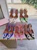 Amina muaddi sandalias de diseñador para mujer Tacones de boda Zapatos de vestir Satén puntiagudo slingbacks Bombas Bowtie Flor de girasol de cristal zapato de tacón alto 100 mm Sandalia de mujer
