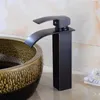 Bathroom Sink Faucets Waterfall Faucet Basin Black Oil Brushed Brass Vanity Vessel Mixer Cold And Water Tap Deck Mount