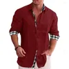 Camisas casuais masculinas Camisa de linho de algodão Menina Primavera de outono de impressão vintage Botão de manga longa de manga longa LOUS