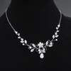 Femmes argent couleur cristal feuilles fleur ensemble de bijoux pour mariée mode collier boucles d'oreilles mariage bijoux fête cadeau