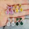 Brincos de Moda de Moda 925 Prata Esterlina Pink Sapphire topázio Emerald Drop Long for Women Wedding Jewelry