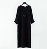 Casual Dresses Autumn 2023 Women Vintage Dress Retro Linen Long Sleeve Spring Loose Robe Cotton