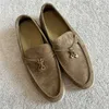 Ontwerper Loropiana Charms Shoes LP Lofo Dames Nieuwe platte hak één voet lederen herfst zacht forens comfortabele ronde teen enkele schoenen