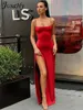 Casual Dresses Jusahy Elegant Vestidos Outfits Women Spaghetti Strap Sexig Slit Solid Slim Lady Ankel Fashion Classic Long Maxi 230216