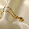 Kolye Kolyeleri Uworld Modaya Düzenli Su Geçirmez Paslanmaz Çelik Twist Waterdrop Tasarım Yeşil Açık Kübik Zirkon Kolye 18k-Gold-Placated Jewelr