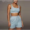 Women's Two Piece Pants Casual Solid Sportswear Two Piece Sets Women Crop Top And Drawstring Shorts Matching Set Summer Athleisure Outfits X06120216V23