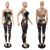 Kadınlar Seksi Bandaj Sırtsız Tulumlar 2023 Tasarımcı Yaz Trail Graffiti Baskılı Bodycon Rompers Nightwear