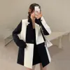 Womens Suits Blazers Spring Autumn Patchwork Womens Jacket Black White Asymmetric Casual Female Blazer Loose Fashion Office Ladies Work Suit Jackets 230216