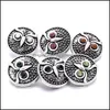 Charms vintage Sier color Snap Button Owl Jewelry Conchtings Rhinestone Bot￵es de Snaps de Metal de 18 mm
