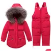 Cappotto Toddler Boys Girl Clothes Set Piumino per bambini Inverno Super caldo con cappuccio in vera pelliccia Costume per bambini Tuta da neve spessa Drop De Dhaw3