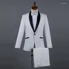 Trajes para hombres Hechos a medida Blanco brillante Solapa negra Hombres Novio Esmoquin Prom Boda Slim Fit Terno Masculino Blazer 2 piezas (pantalones de chaqueta)