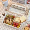 Lunchlådor Kawaii för flickor Portable School Kids Plastic Picnic Bento med fack Mikrovågsugn Matförvaringsbehållare 230216