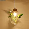 Anhänger Lampen Glas Topf Licht Pflanze Wachsen Holz Retro Lüster Hängende Leuchten Led Blume Leuchte Suspendu Wohnkultur